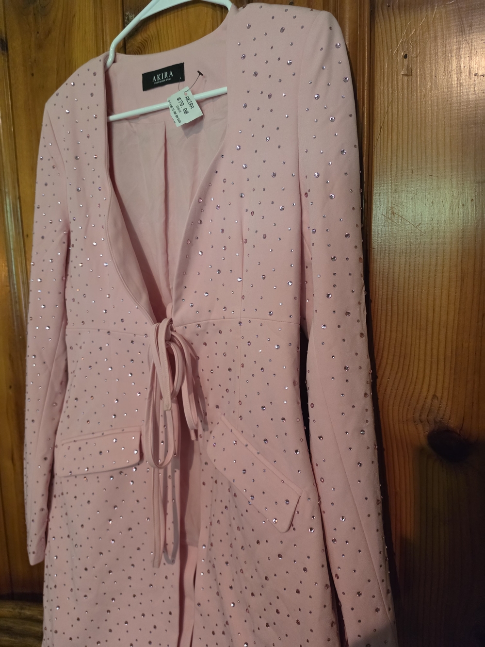 Akira Pink Embellished Tie-Waist Coat - Picture 15 of 16